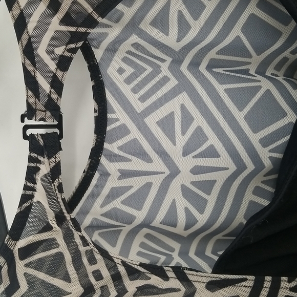 One Piece Catsuit Black & Cream Asymmetric Print Sheer w Lining. - Picture 4 of 8